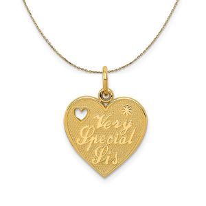14k Yellow Gold Very Special Sis Heart Necklace - 16 Inch